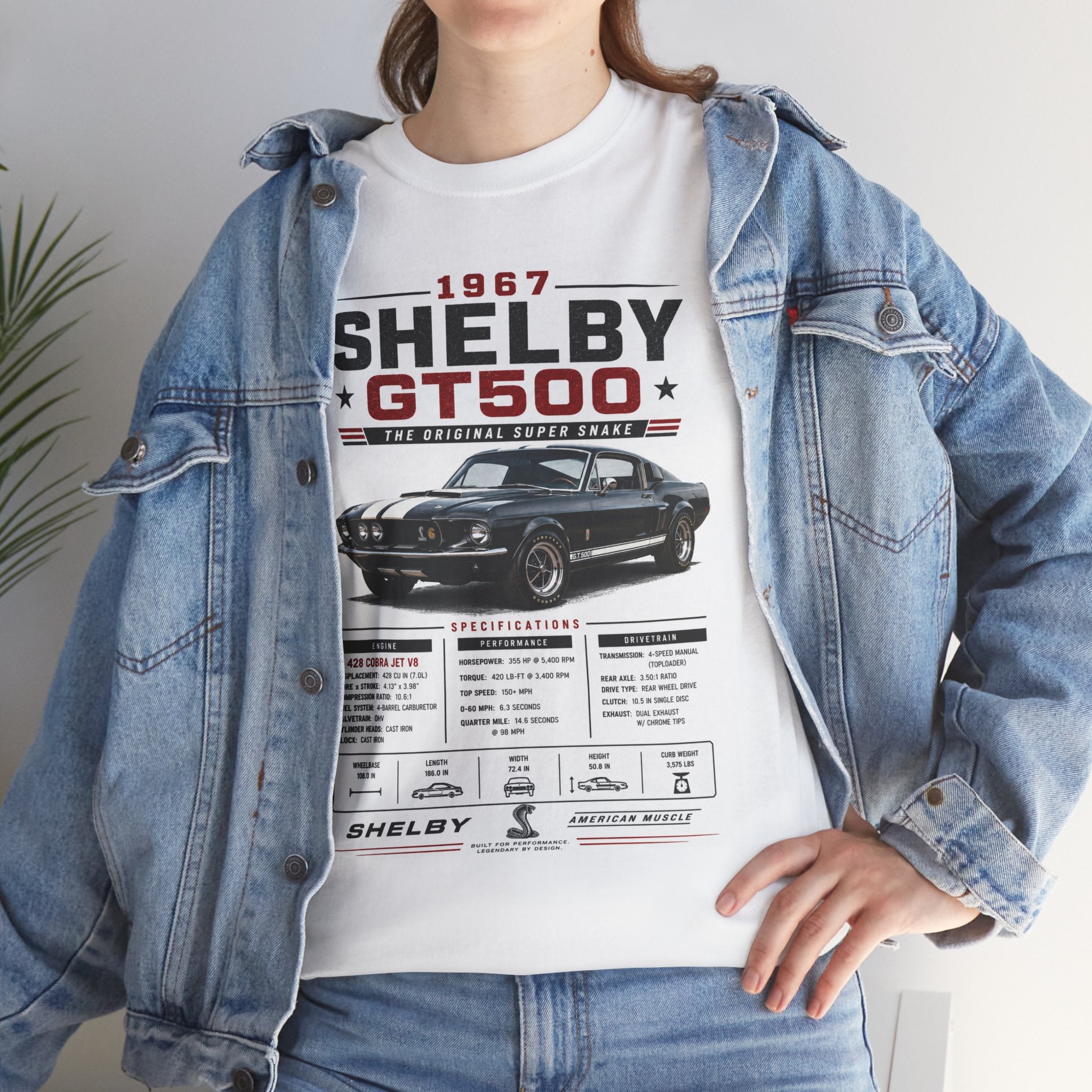 1967 GT500 Specs T-Shirt — Classic Muscle Car Enthusiast Tee