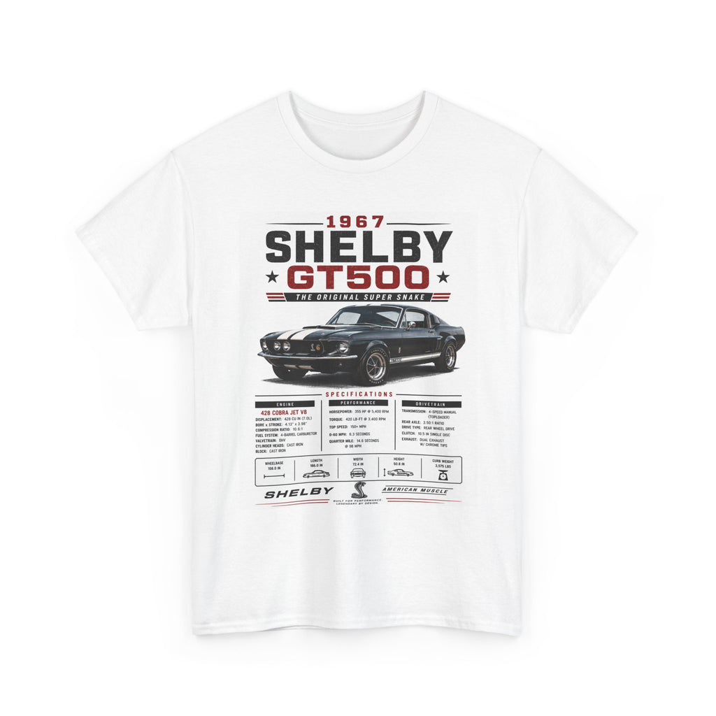 1967 GT500 Specs T-Shirt — Classic Muscle Car Enthusiast Tee