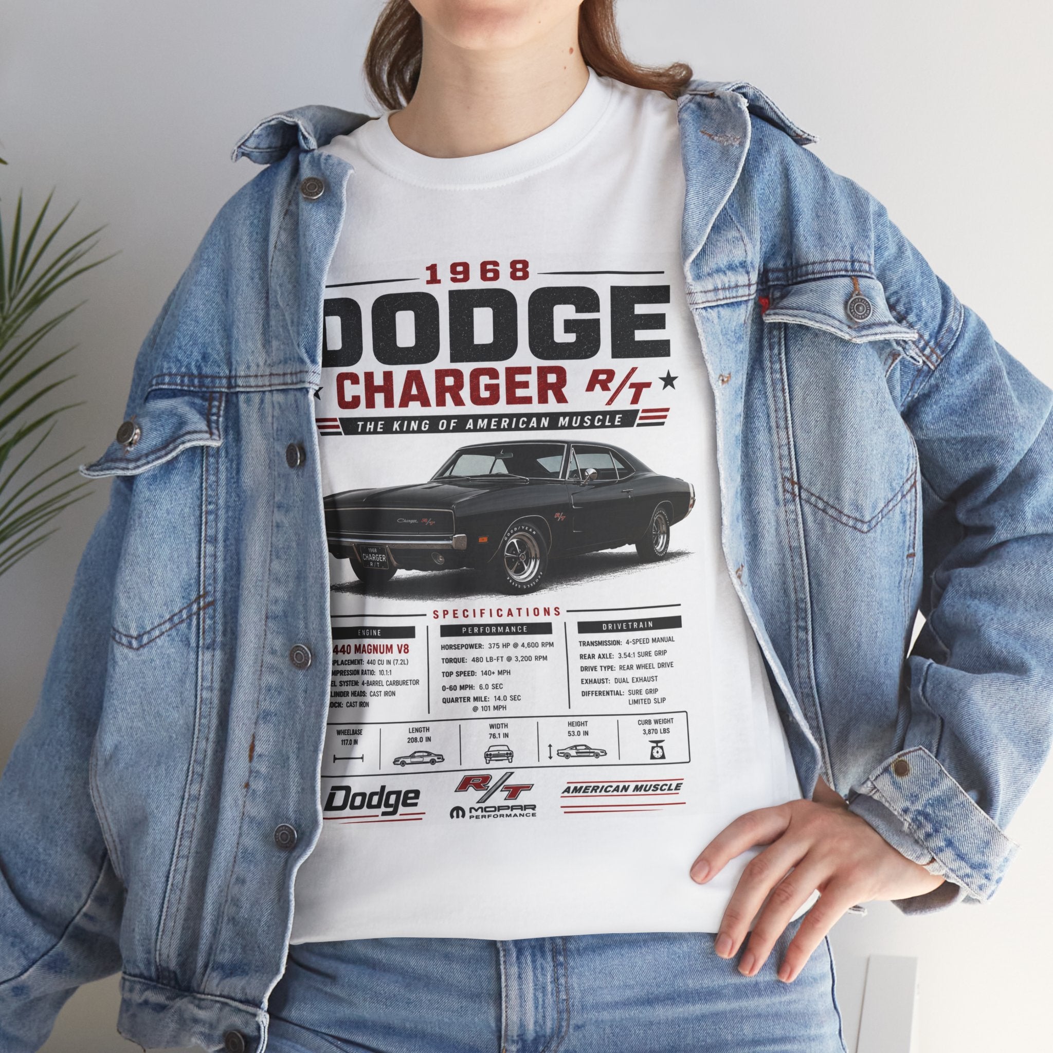 1968 Dodge Charger R/T Tee — Classic Muscle Car Specs Graphic T-Shirt
