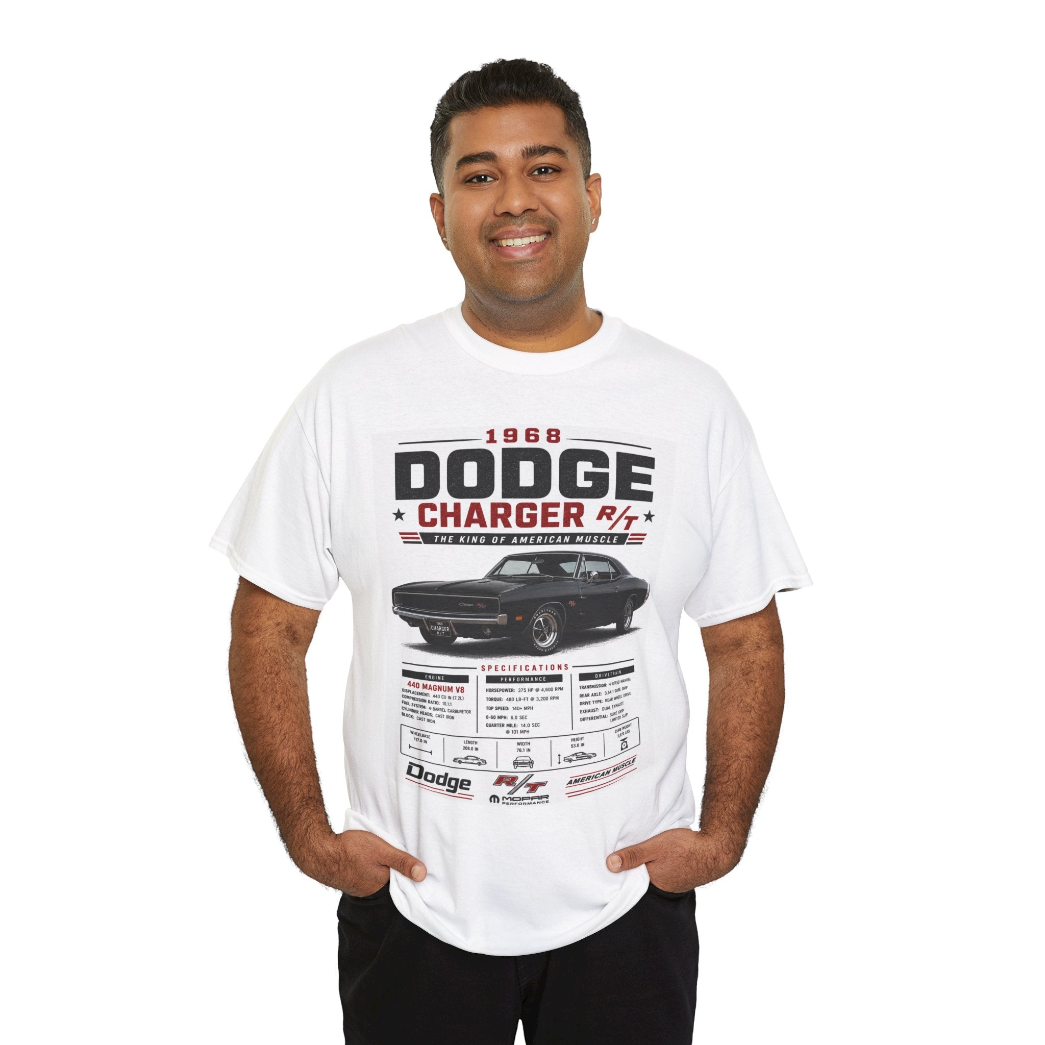 1968 Dodge Charger R/T Tee — Classic Muscle Car Specs Graphic T-Shirt